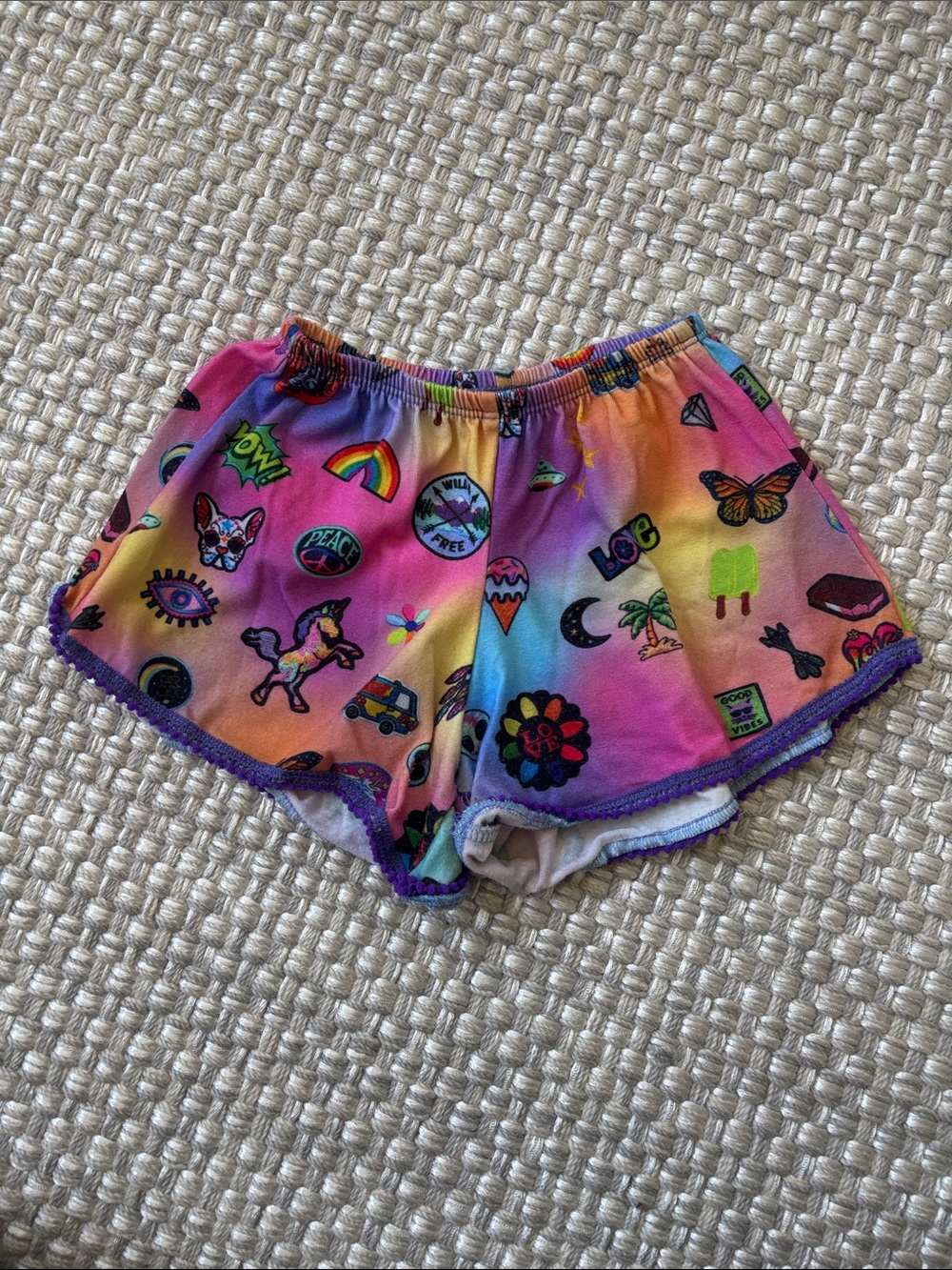 Girls Rainbow Icon Print Lounge Shorts with Purple Trim